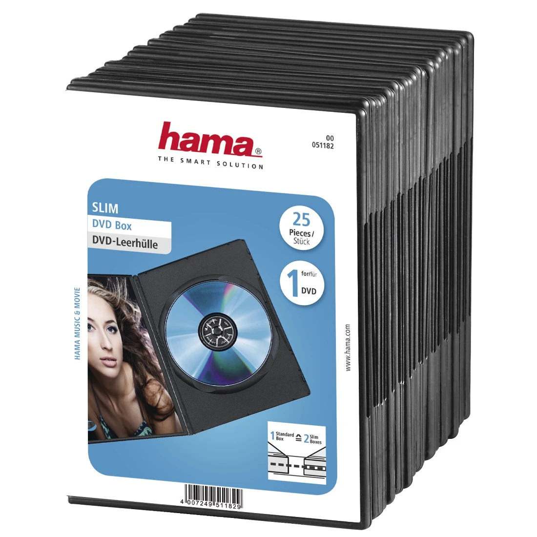 Hama Boîtier CD Slim, boîte de 50, Transparent/Noir / Boîtier vide