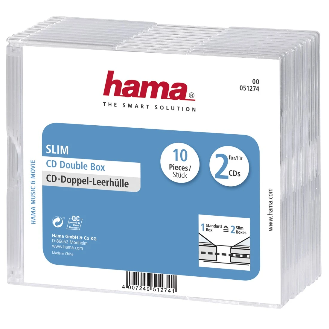 Hama Boîtier CD Slim en polypropylène, lot de 20, Transparent