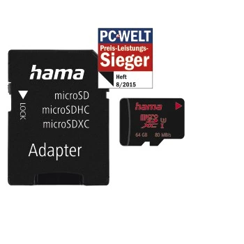 Carte microSDXC 64GB UHS Speed Class 3 UHS-I 80MB / s + adapt. / photo