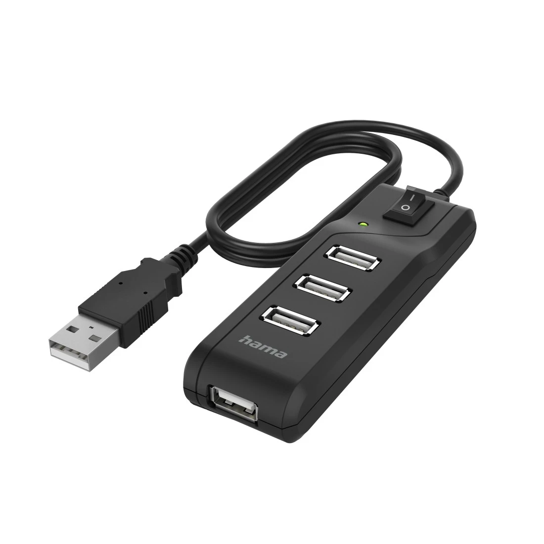 Hub USB, 4 ports, USB 2.0, 480 Mbit/s, interrupteur marche/arrêt