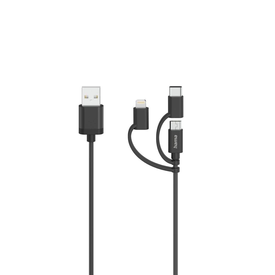 Câble micro-USB, 3 en 1, av. adap. USB-C et Lightning, USB 2.0, 0