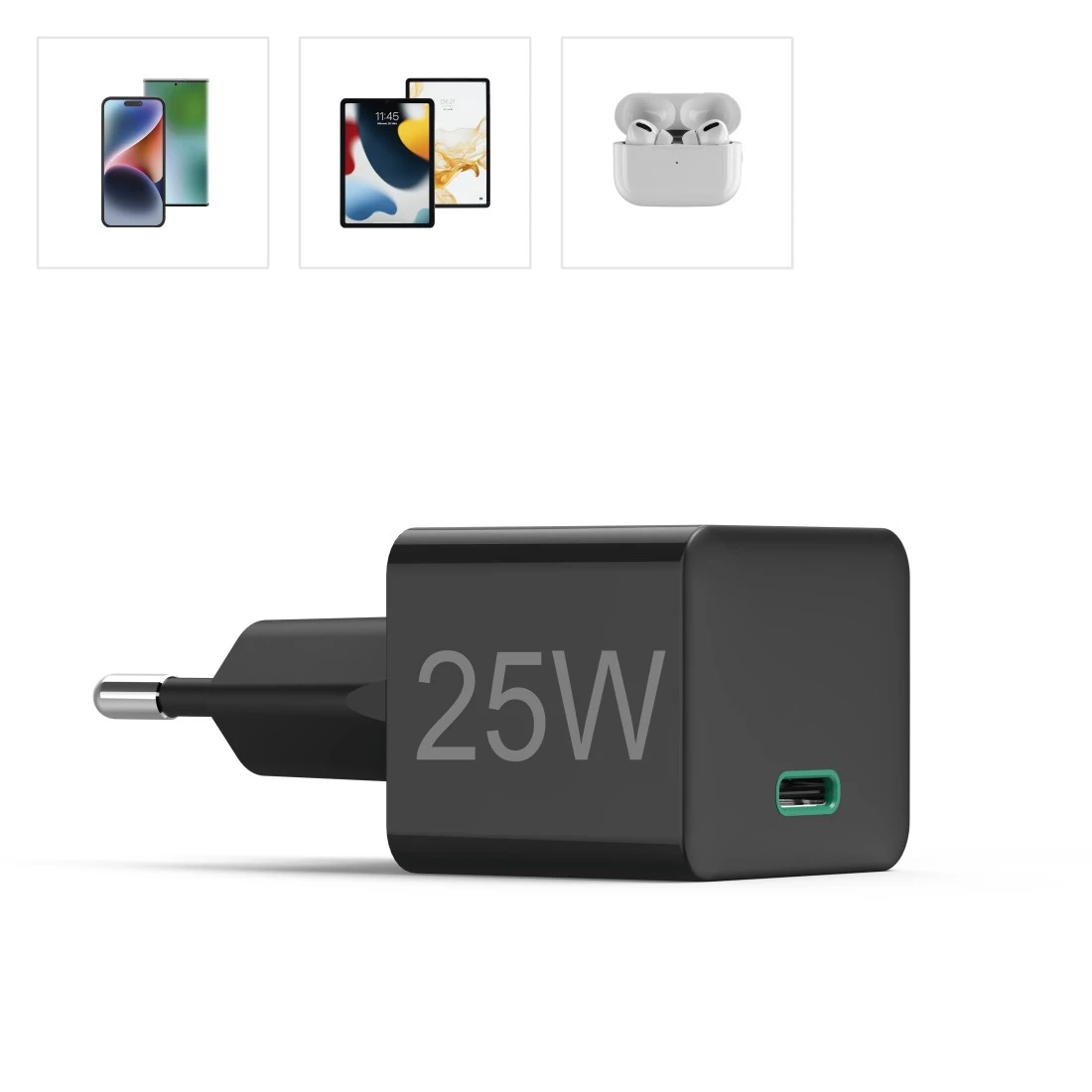 Chargeur rapide avec câble de charge USB-C, Qualcomm®, 19,5 W, 1,5 m, noir